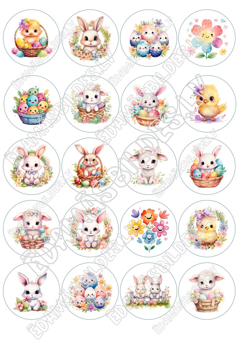 Cukura papīrs ar apdruku "Lieldienas Nr. 3", aplīši 5 cm